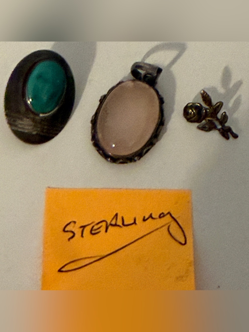 Sterling Silver Oval Stone Jewelry Lot 3pc Multicolor Cabochon Rose Flower